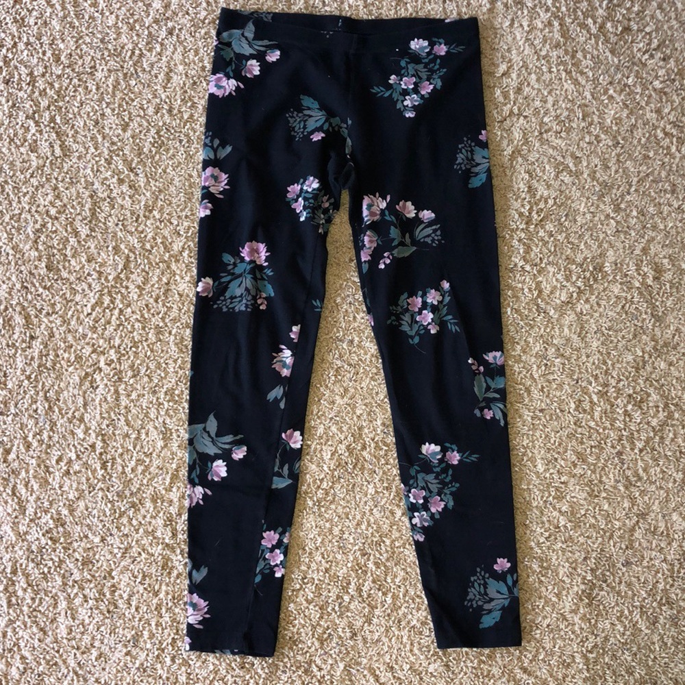 Black Flower Print Leggings